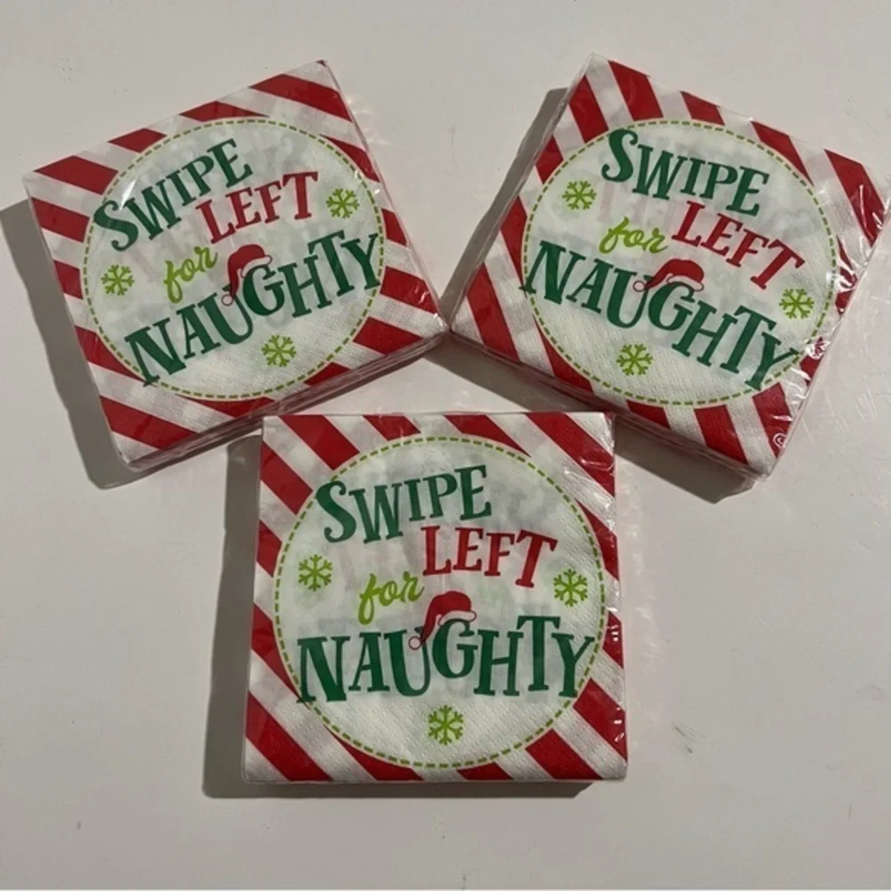 Festive Holiday Cocktail Beverage Napkins Swipe Left For Naughty Graphic 3 Packs